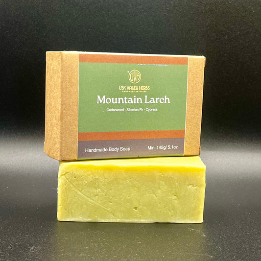 Mountain Larch natural handmade soap bar, forest-scented and palm-oil free, made in Wales
